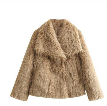 Winter Plush Coat Fashion Warm Thicken Fluffy Lapel Jacket Outwear Casual Long Sleeve Tops Womens Clothing