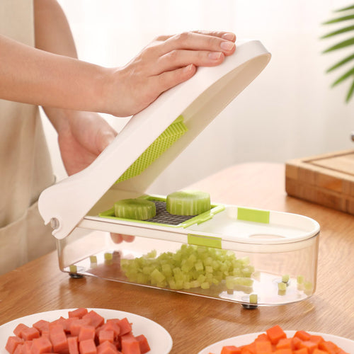 Tagliaverdure Multifunzione 2-in-1 – Affetta, Taglia e Prepara in Modo Facile e Veloce