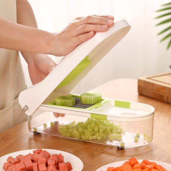 Tagliaverdure Multifunzione 2-in-1 – Affetta, Taglia e Prepara in Modo Facile e Veloce