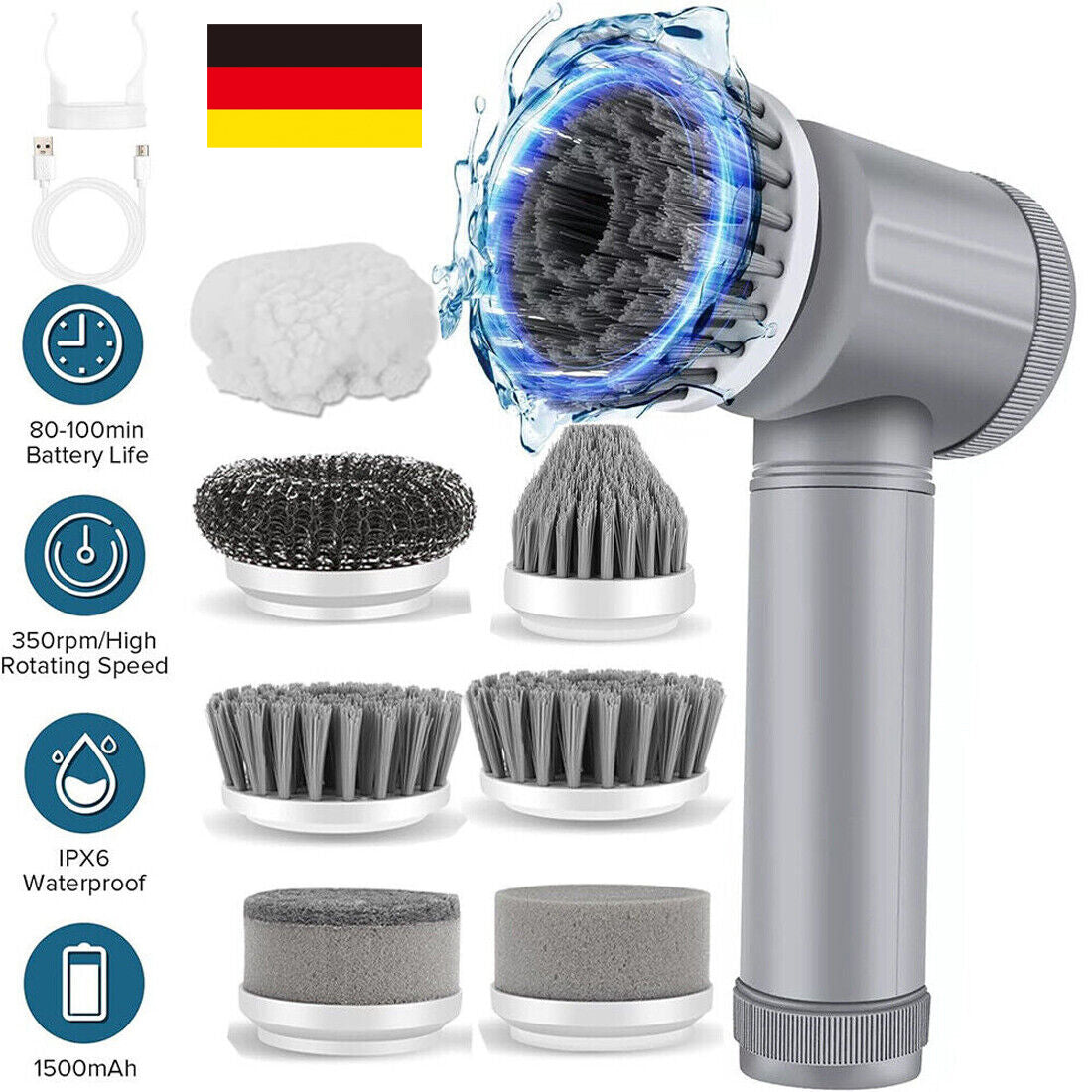 Spazzola Elettrica Ricaricabile Senza Fili – Spin Scrubber per una Pulizia Profonda