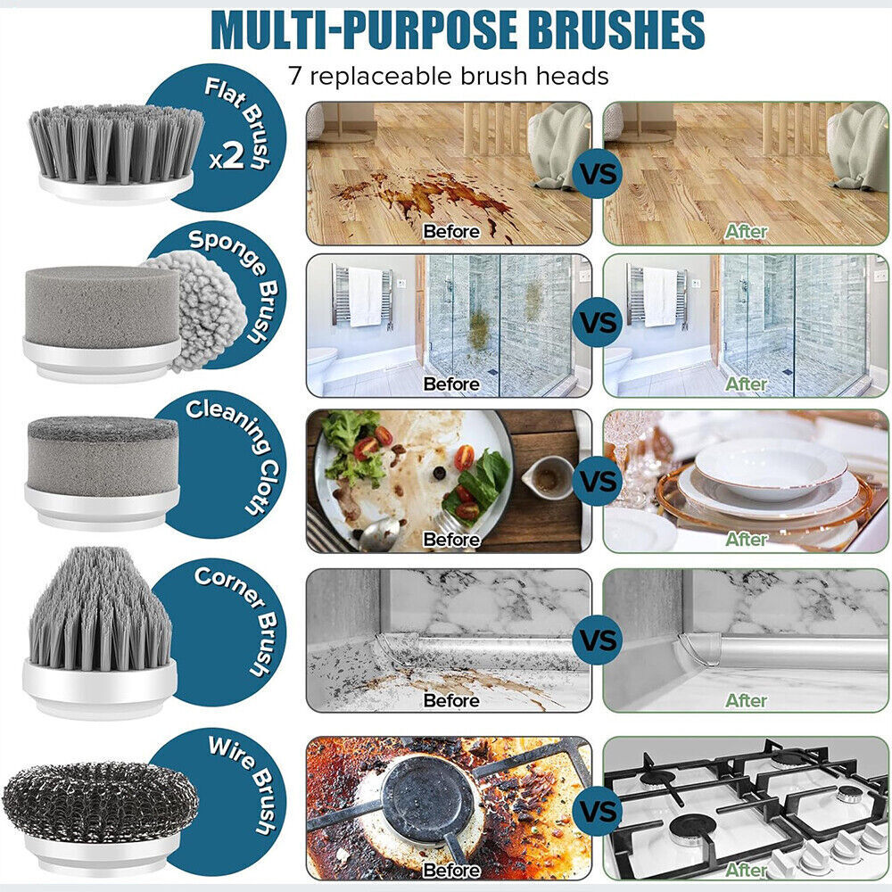 Spazzola Elettrica Ricaricabile Senza Fili – Spin Scrubber per una Pulizia Profonda
